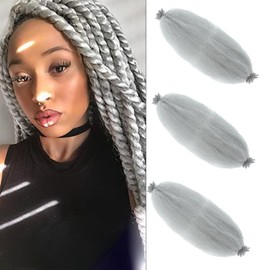 Springy Afro Twist Hair 20 Inch 3 Packs Pre Fluffed Marley Twist Braiding Hair for Black Women (20 inch Grey)