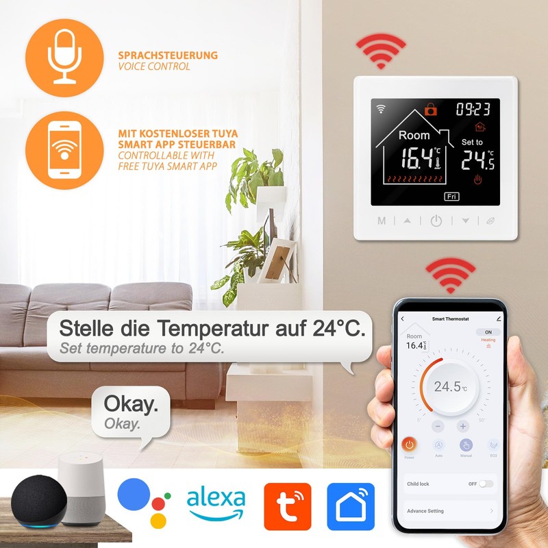 Mi-Heat M2 Room Thermostat WLAN White - Alexa Tuya Smart