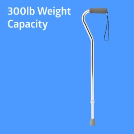 Medline Aluminum-Chrome Offset Walking Cane, Adjusts 29–38” & Supports Up to 300 Lbs. — Mobility Aid Provides Balance for Seniors & Adults