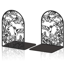 Hobbspring 2 Stück Buchstützen Aus Metall Schwarz Robuste Bücherregalhalter Kolibri Blume Dekorative Buchstützen Verwendet Auf Dem Schreibtisch Im Büro Zu Hause In Der Oder In Der Schule Für Bücher