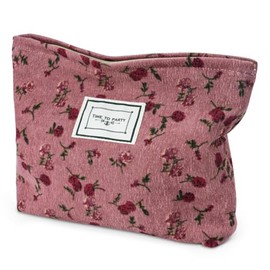 Women's Cosmetic Bag Toiletry Bag Travel Makeup Bag, red, Pink Flower