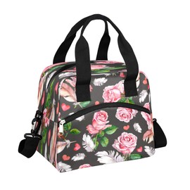 Flower Lunch Bag for Women Men Insulated Reusable Lunch Box with Adjustable Shoulder Strap Cooler Tote Bag for School Work Picnic Beach Hiking