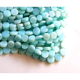 RARE GEMSTONE | Peruvian Opal Gemstone Fancy Coin Beads 12 Inch Strand Size 9 MM Approx. Gemstone Making Jewelry Blue Opal Beads Plain Coin Beads (32+ Beads Approx) [FSKU-18]