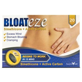 Bloateze Stomach Bloating, Cramping & Trapped Wind Relief for Adults | Begins to Work in 15 Minutes | with Active Carbon (20 Tablets)