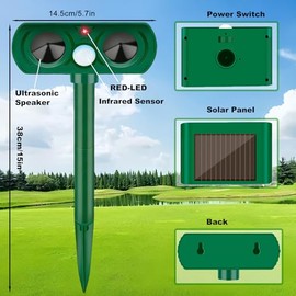 Solar Ultrasonic Animal Repellent, Cat Repellent Outdoor with Motion Sensor, Waterproof Cat Deterrent, Repel Squirrels, Dogs, Raccoon, Skunk, Dogs, Squirrels, Rabbit, Deer, Fox Deterrent