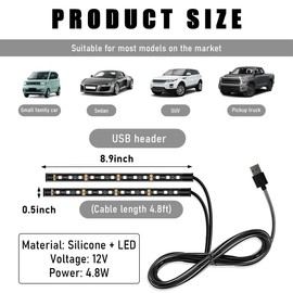 KVAEY Car LED Strip Light, 24 LEDs RGB Interior Ambient Night Light Strip with USB Port, 12V Universal Decorative Atmosphere Neon Lamp Strip for Sedan SUV Truck, Car Accessories (Pink Purple)