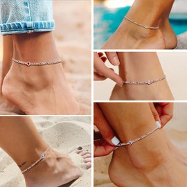 Sterling Silver Rhinestone Anklet For Women Ankelet February Birthstone Ankle Bracelet Foot Jewelry