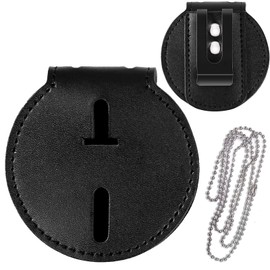 Sheriff Badge Holder,Universal Police Badge Holder Belt Clip,Law Enforcement Badge Holder, Fixed Metal Clip and Chain Included - Circle