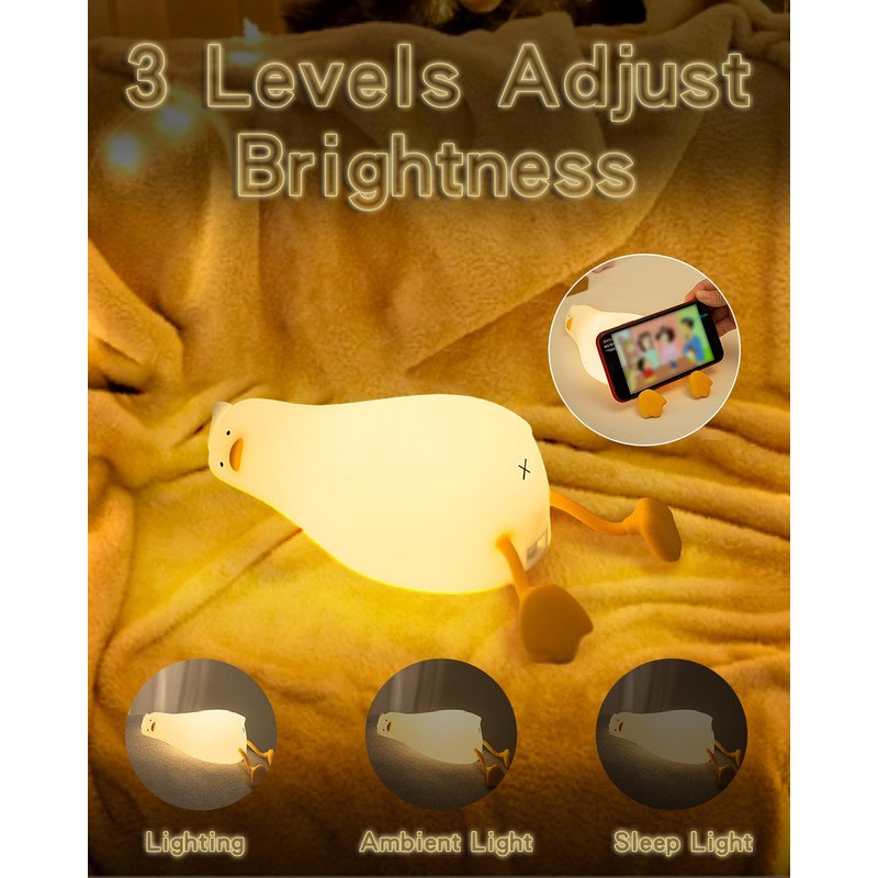 BemeedLigt Lying Flat Duck Night Light, Cute Silicone Duck Lamp,