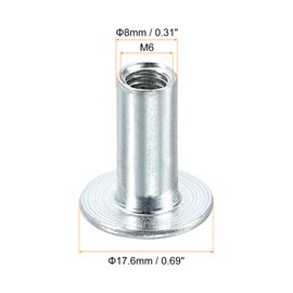 sourcing map M6 T-nuts, 12pcs Carbon Steel Tee Nut Round Base Weld Nuts 20mm Height Through Hole Flange Insert Female Thread Plate Nuts, Silver