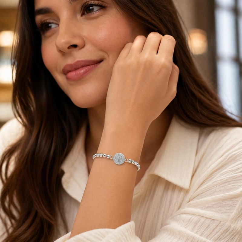 TClaudia Pulsera San Benito Plata 925 con Esferas para Mujer