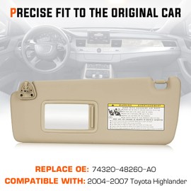 Youxmoto Sun Visor for Toyota Highlander 2004 2005 2006 2007, Beige Left Driver Side Car Sun Visor, Replaces# 74320-48260-A0, with Vanity Mirror