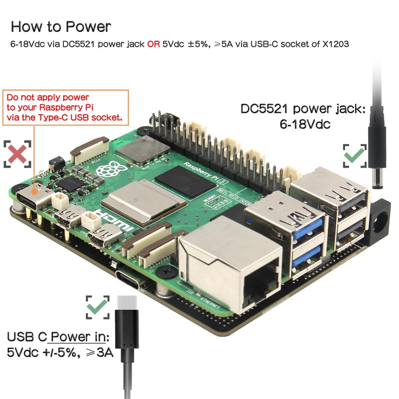 Geekworm X1203 5V UPS Shield for Raspberry Pi 5| Max