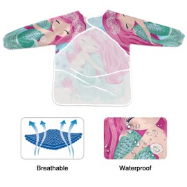 xigua Mermaid Kids Art Smocks,Waterproof Artist Painting Aprons for For Dining, Playing, Painting for Age 2-6Years