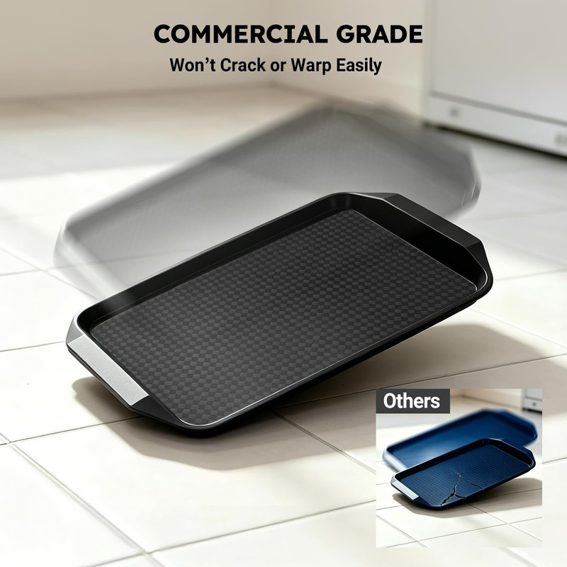 6 Pack Fast Food Serving Trays with Side Handles, 17"