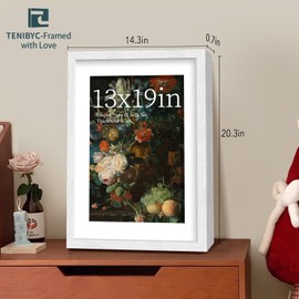 TENIBYC 13x19 Picture Frame 4 Pack, Textured White Wood & HD Tempered Glass, Gallery Poster Frame - Vertical & Horizontal Wall Hanging