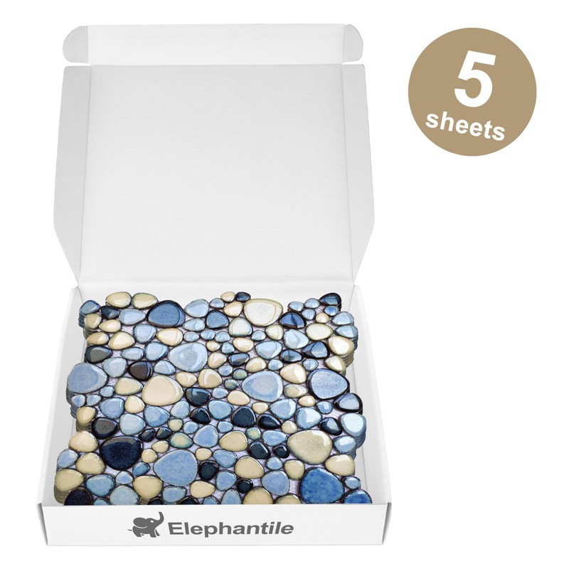 Elephantile Shower Floor Pebble Tile Blue Mosaic Tiles for Bathroom
