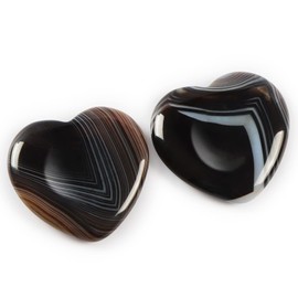 Artistone Black Agate Crystal Heart Shaped Thumb Worry Stone Hand Carved Healing Crystal Pocket Stone for Meditation Reiki, Decoration (Pack of 2)