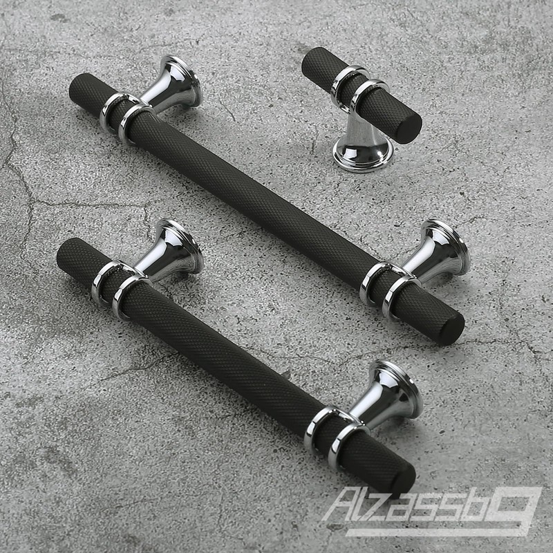 Alzassbg 6 Pack Matt Black and Silver Cabinet Handles, 3-3/4