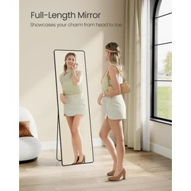 SONGMICS Full Length Mirror, 63 x 19.7 Inches, Rectangle Full Body Mirror with Stand, Aluminum Alloy Frame Floor Mirror, Tempered Glass, for Bedroom, Living Room, Cloakroom, Ink Black ULFM030B01