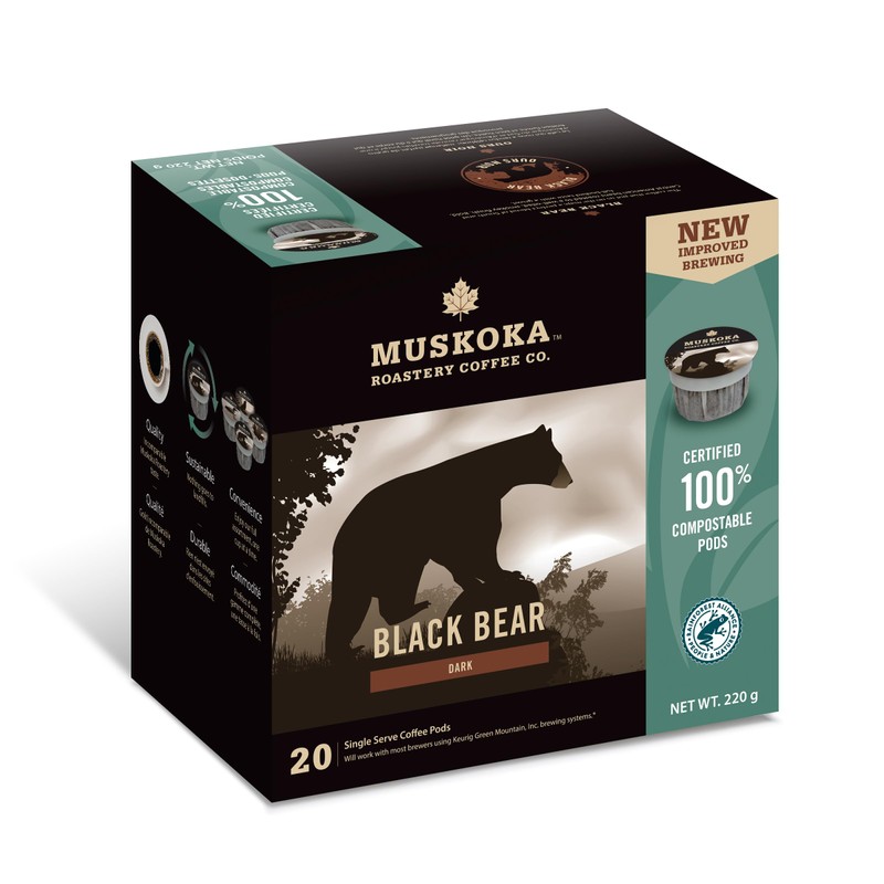 Muskoka Roastery Coffee, Black Bear, Dark Roast, 20 Single Serve