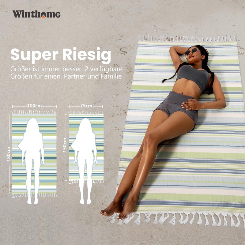 Winthome Beach Towel Soft Beach Towel Bamboo Cotton Lightweight Space