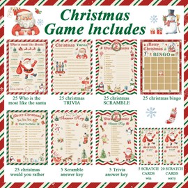 Harloon 172 Pcs Christmas Trivia Game Set Christmas Party Games for Family Winter Activities Santa Word Scramble Christmas Bingo Games for Boys Girls Adults Xmas Holiday Christmas Party Supplies