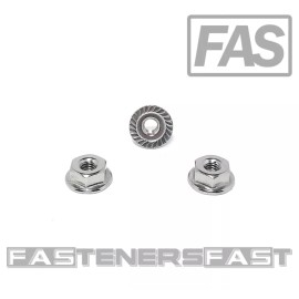 FAS (50)  8-32 Stainless Steel Serrated Flange Nuts 304 Stainless Flange Lock Nuts