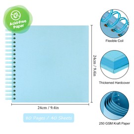 AIOR DIY Photo Album, 24 x 24 cm, DIY Scrapbook, 80 Pages Photo Albums for Gluing, Photo Book, Guest Book for Baby Family, Anniversary, Birthday, Wedding Gift (Blue)