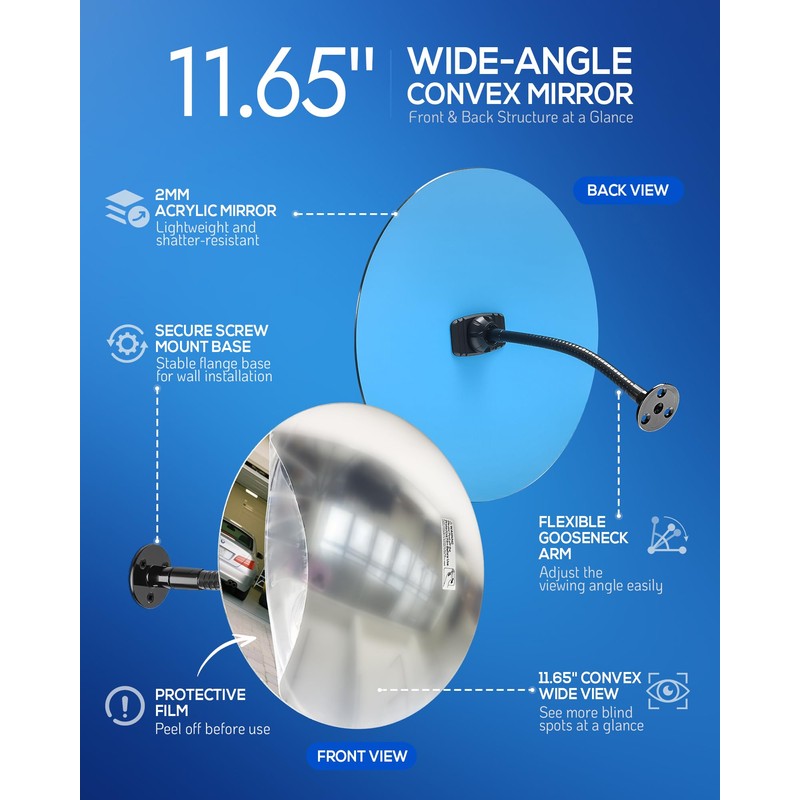 Nanningo 11.65 in Acrylic Convex Security Mirror, Wall Mount