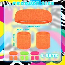SAIIURV 9 Stück Neon Schweißbänder Set, Retro Sportstirnband Handgelenk für Damen Herren, Fitness Arm Schweissband und Stirnband 80er Kostüme Accessoires für Party Karneval Cosplay (3 Farben)