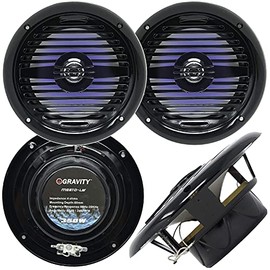 Gravity Marine Speakers - 6.5 Inch 2 Way Waterproof and Weather Resistant Outdoor Audio Stereo Sound System with LED Lights, 350 Watt Power and Low Profile Slim Style - 1 Pair - MG670 (Black)