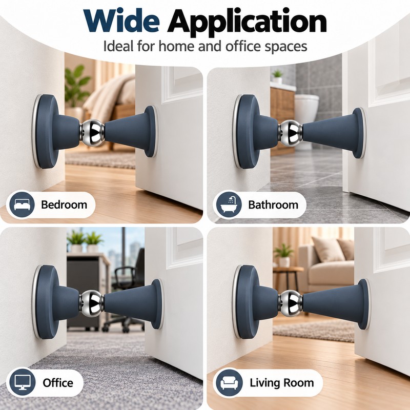 No-Drill Magnetic Door Stopper for Home Doors – Silicone Anti-Collision