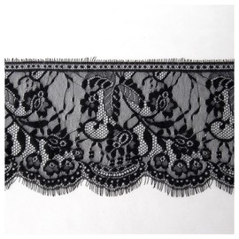 xingmo 3 Meters Lace Edge Trim Ribbon Floral Lace Ribbon Embroidered Applique Tulle Lace Trimming Fabric for Sewing, Clothing, Dress, Width 15cm (Black)