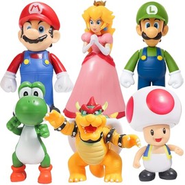Mario Action Figures Set, 6 Inch Cartoon Character Figures Toys, Classic Plumber Bros Collectible Figurines Set for Display, Cake Toppers, Gift Ideas