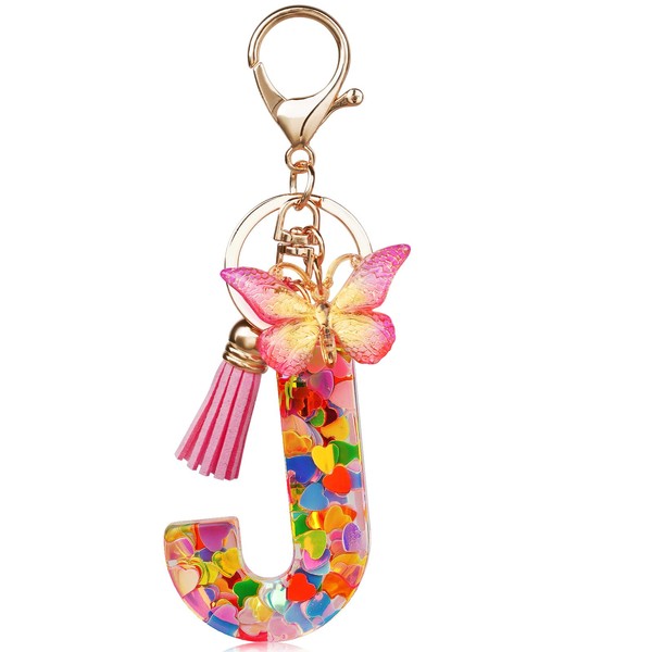 OSDUE Fashion Alphabet Initial Letter Keychain, Women Tassel Butterfly Pink