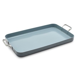 GreenPan Valencia Pro 18" x 11" Double Burner Griddle Pan, Induction Suitable, Ceramic Nonstick PFAS-Free, Rectangular Stovetop Cookware, Stainless Steel Handles, Dishwasher, Oven & Broiler Safe, Gray