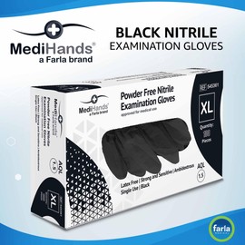 Farla Medical MediHands Disposable Extra Large Nitrile Gloves - Powder Free and Latex Free Surgical Gloves - Multi-Purpose, Single Use Medical Gloves - Box of 100, Black
