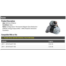 Starter - Compatible with 2011-2016 Ford F-150 3.5L 3.7L V6