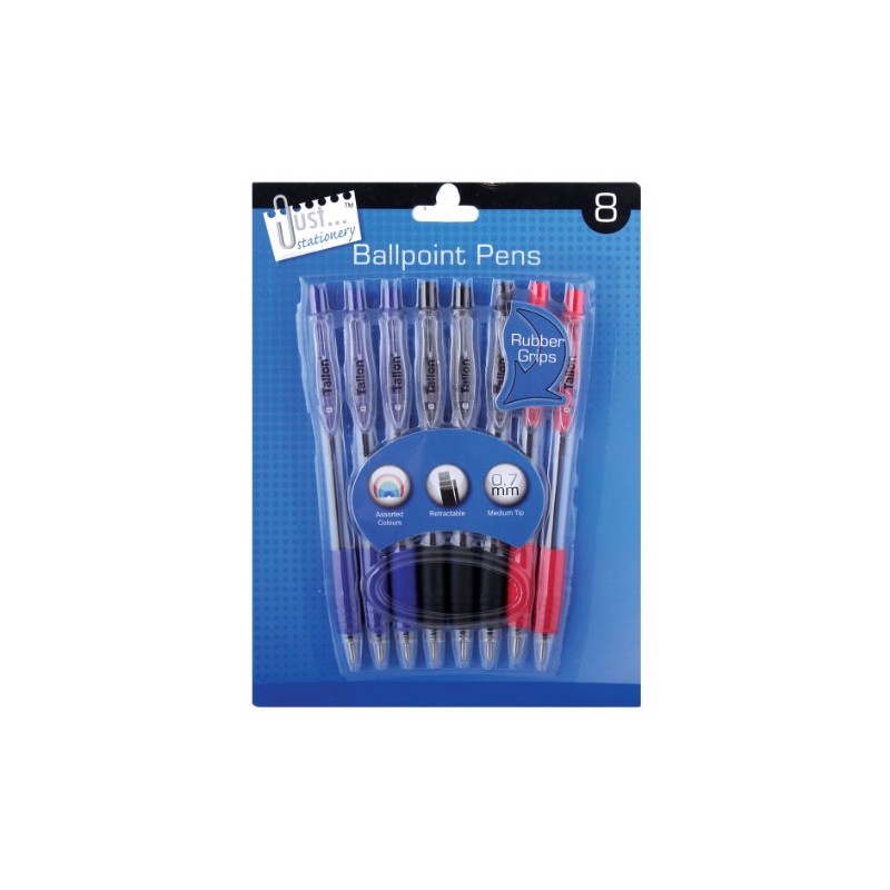 Just stationery Retractable Rubber Grip Pen (Pack of 8), 5634