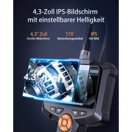 Endoscope Camera with Light, AOPICK 8 mm IP67 Waterproof Endoscope, 4.3 Inch IPS Screen Inspection Camera, 1080P HD Tube Camera with 8 Adjustable LEDs, 5 m Semi-Rigid Cable