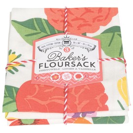 Now Designs Floursack Kitchen Towels Quick Dry Cotton Hand Towel Set, 3 Count, Flowers of The Month, 20 x 30 in