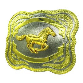 Moranse Belt Buckles with 3D Horse Western Cowboy Styles, Golden Nice Horse 2, middle