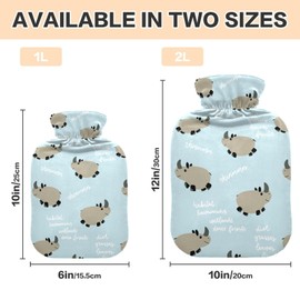 ZZXXB Rhino Hot Cold Water Bottle with Fleece Cover PVC Hot Water Bag 1 Liter