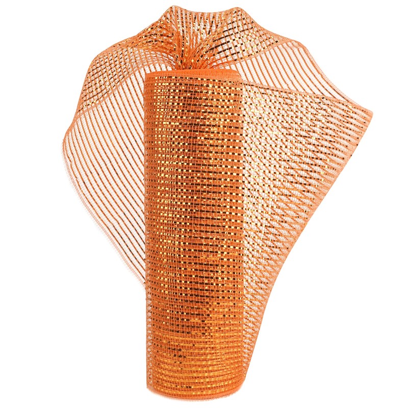 MEEDEE Orange Deco Mesh 10 Inch Deluxe Wide Foil Fall