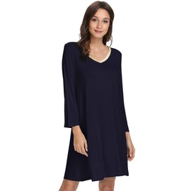 GYS Nightgowns for Women - Viscose Made from Bamboo, Soft Long Sleeve Night Shirts Comfy Sleepwear Sleep Dress, Navy, X-Large