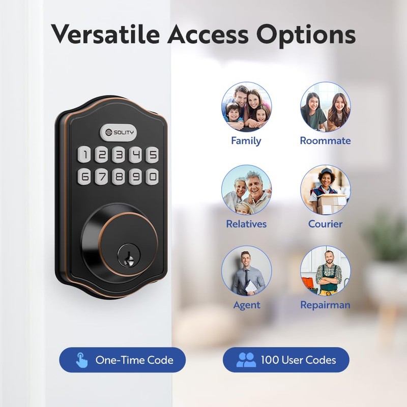 Solity Smart Digital Electric Deadbolt Keypad Lock, Keyless Entry, Auto