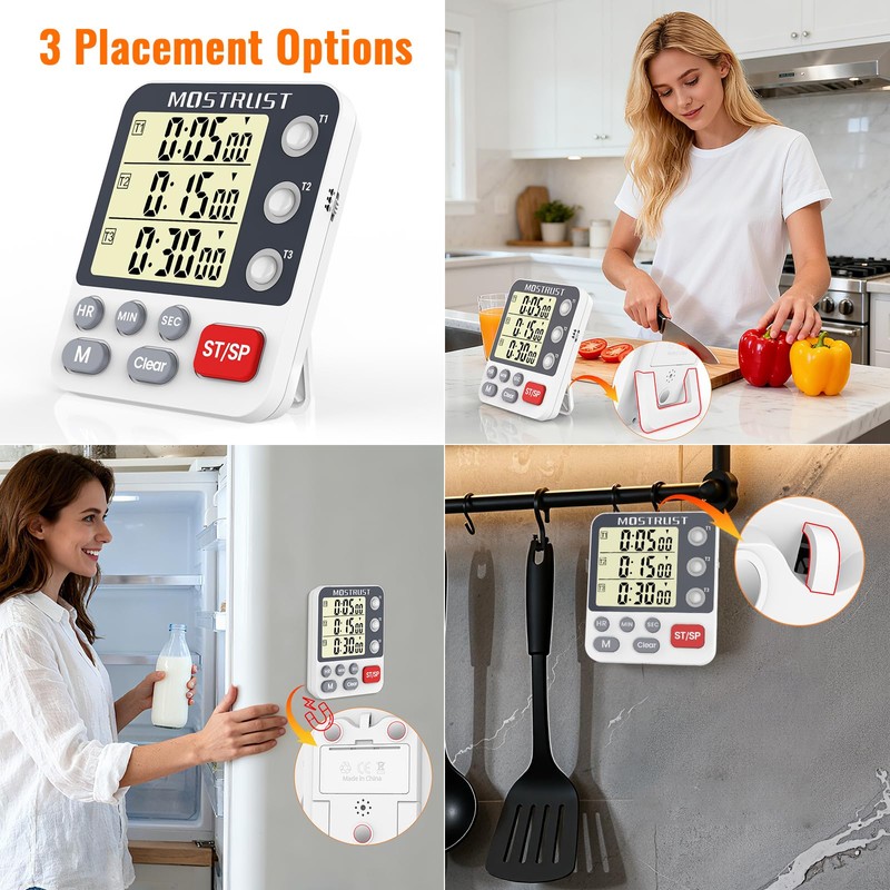 MOSTRUST Digital Dual Kitchen Timer, 3 Channels Countdown Triple Timer