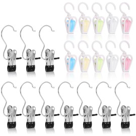 Mardatt 20Pcs Multi Purposes Laundry Hanging Hooks Clips Set Include Super Strong Plastic Swivel Laundry Clip Hook and Stainless Steel Laundry Hooks Boot Clips Hanger Clips for Pants Boots Towels