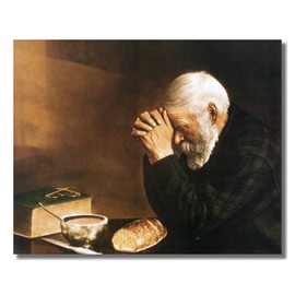 Art Prints Inc Daily Bread Man Praying at Table Grace Religious W/G Matted Picture Honey Framed